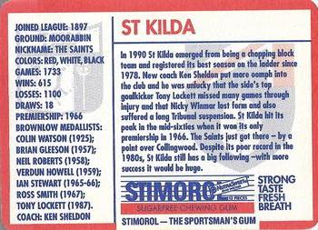 1991 Scanlens Stimorol #89 St. Kilda Saints Back